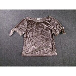 The Outfit Top Women Small Gold Crushed Velvet Cold Shoulder Tie Sleeve Stretch